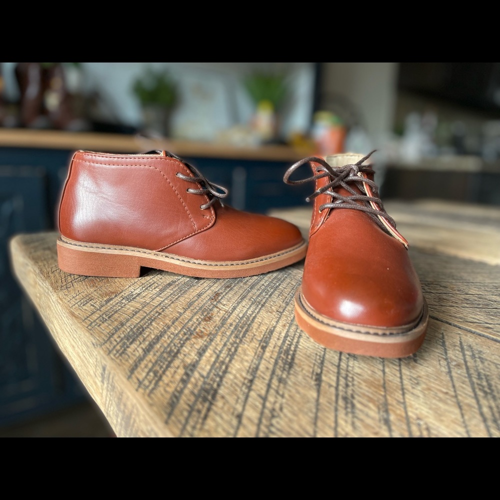 New. Cognac leather boys shoes